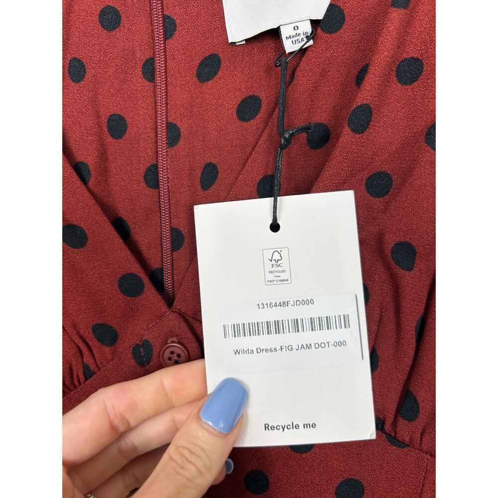 Reformation NWT Wilda Button up Midi Dress Fig Jam Dot Sz 0 Contemporary - Picture 10 of 12